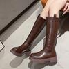 Soft Leather Boots Autumn and Winter New Knight Boots Thin Boots Versatile Medium Boots Women's Thin Cigarette Boots