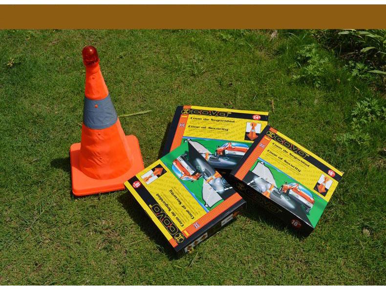Retractable Reflective Road Cone with LED Light - Foldable & Portable Car Warning Sign