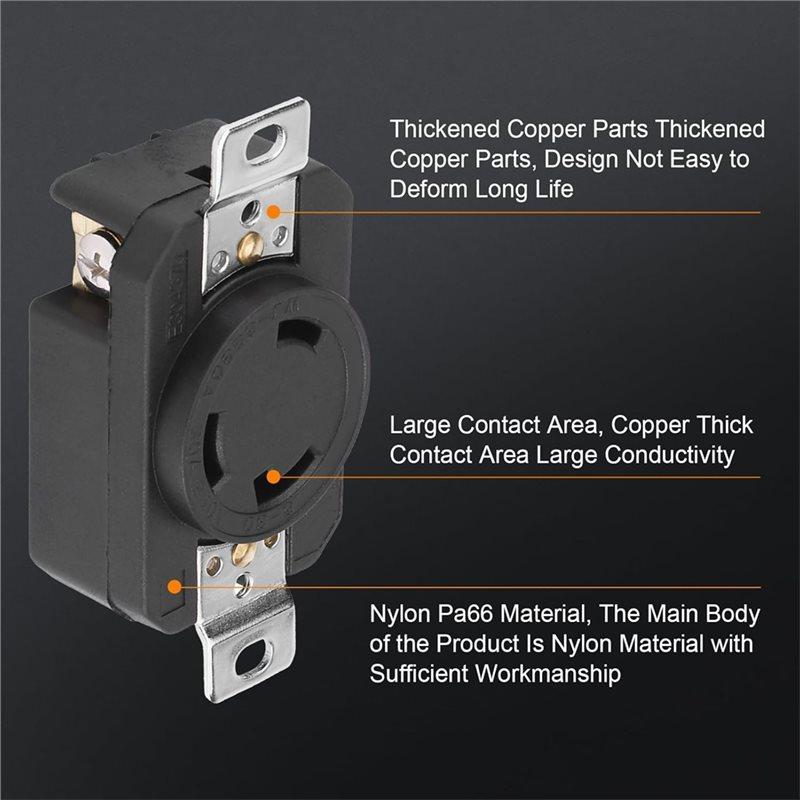 Premium-US Standard 3 Wire Grounding Flush NEMA L6-30R 30 Amp 250 Volt Locking Female Wall Outlet Receptacle For Industrial Use