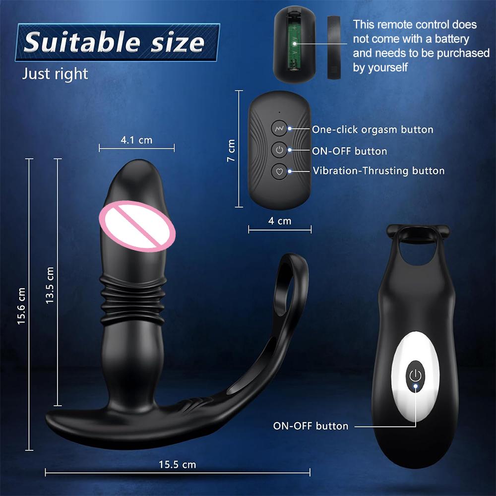 Remote Control Thrusting Vibrating Prostate Massager Vibrating Anal Plug with Cock Ring Male Dildo Sex Toy for Man Couples Play