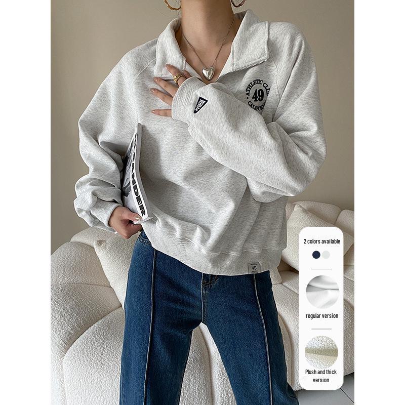 Sinan American Поло на молнии с отворотом: Свободный крой плюс бархатный свитер, коллекция осень/зима SN2019