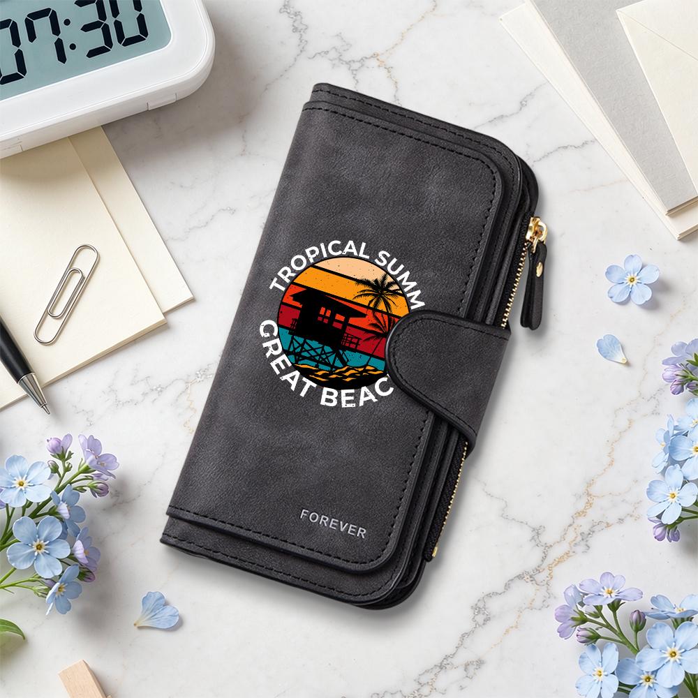 Tropical Beach Summer Printed Wallet Large Capacity Multi Slot Fashion Casual Daily Purse