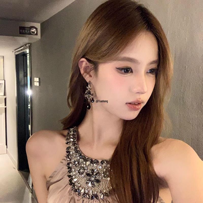 Хэллоуинские серьги-кисточки «Персиковый чай» «Черный бриллиант»: Темный аксессуар в стиле ретро-корт