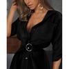 Nicki Women Autum Long Sleeve Mini Dress OL Belt Work Plain Shirt Blouse Tops
