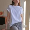 Высококачественная 100% хлопковая футболка женская летняя с короткими рукавами, новая круглая горловина, свободная, утягивающая, универсальная, топы и низы