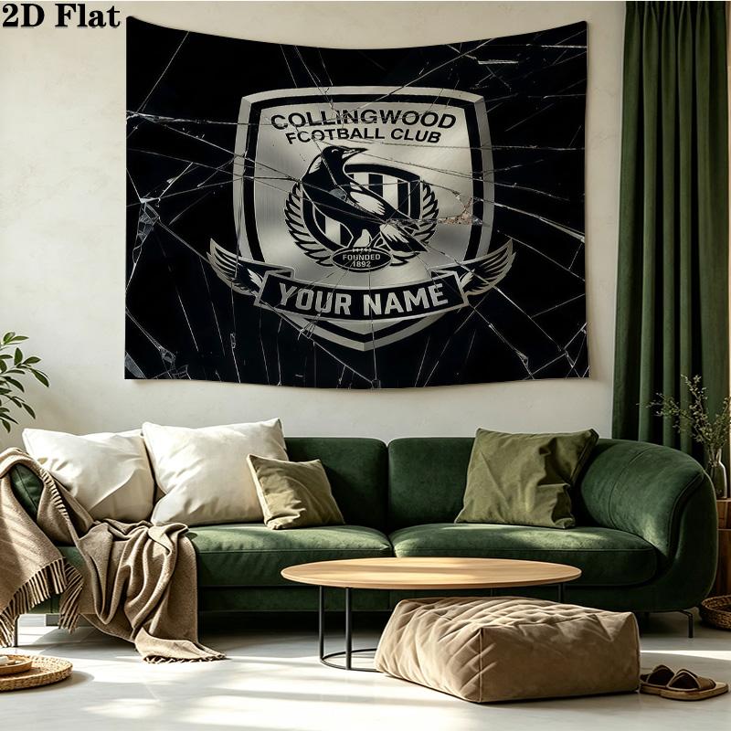 Custom Name Collingwood Football Club Printed Tapestry – Wall Hanging for Bedrooms, Dorms, and Home Decor
