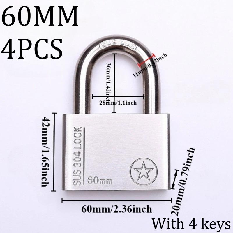 2/4 Pcs Padlock 304 Stainless Steel, Universal Key Lock, Home Cabinet Locker Outdoor Anti-theft Anti-skid Waterproof, Hardware
