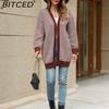 BITCED Oversized Long Cardigan Sweater for Women Autumn/Winter Lazy Style Striped Colour-Block Knit Cardigan