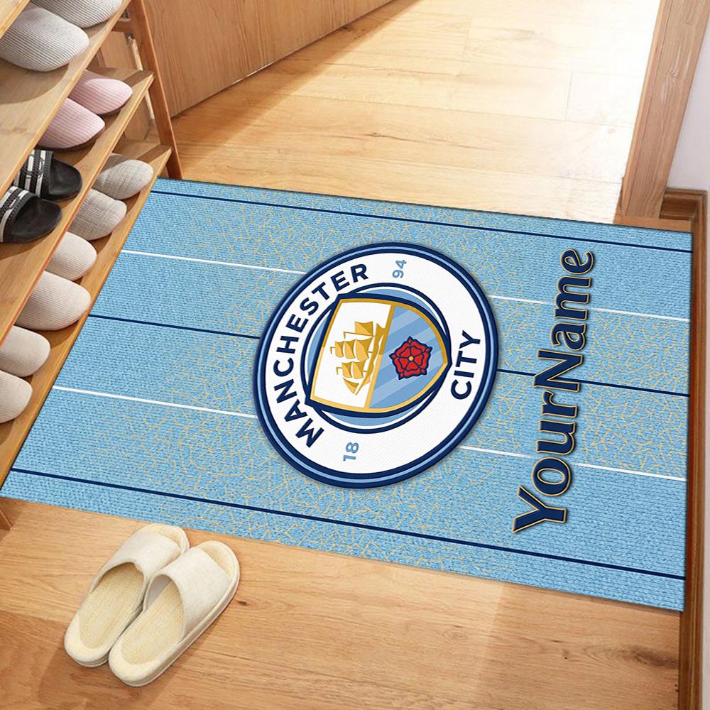 Manchester City Customize Text Floor Rug Office Rug Design for Dormitory Dining Room Foyer Hallway Anti-slip Rug Office home decor Wedding Party Gift