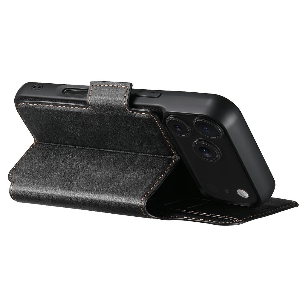 SUTENI Q-07 For iPhone 17 Pro Case Magnetic Color Splicing Cowhide Texture Leather Cover