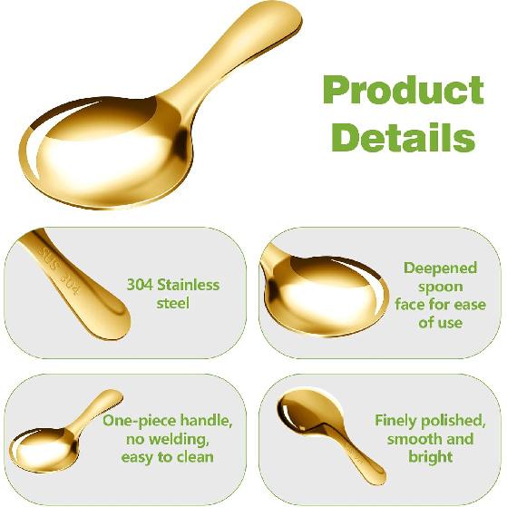 8 Pcs Short Handle Spoons, Mini Golden Spoons, Stainless Small Scoops for Canisters, Coffee Scoops for Coffee, Tea, Ice Cream, and Party Serving,