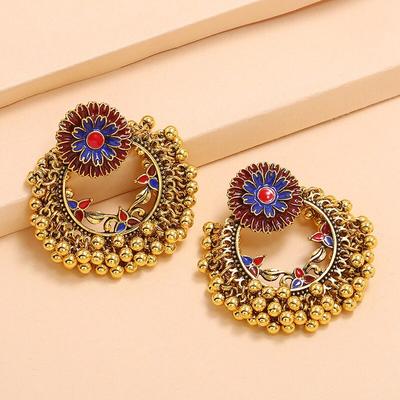 Индийские серьги Jhumka для женщин и девочек, бусины Pendientes, винтажные/висячие серьги, ювелирные изделия, золотой цвет, кольчики, жемчуг в стиле бохо, эстетика