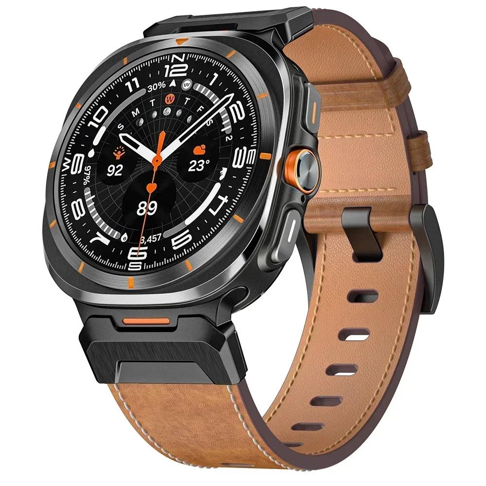 Кожаный ремешок для Samsung Galaxy Watch Ultra 2025 2024 ремешок из лошадиной кожи Для часов SAMSUNG GALAXY ULTRA 47MM
