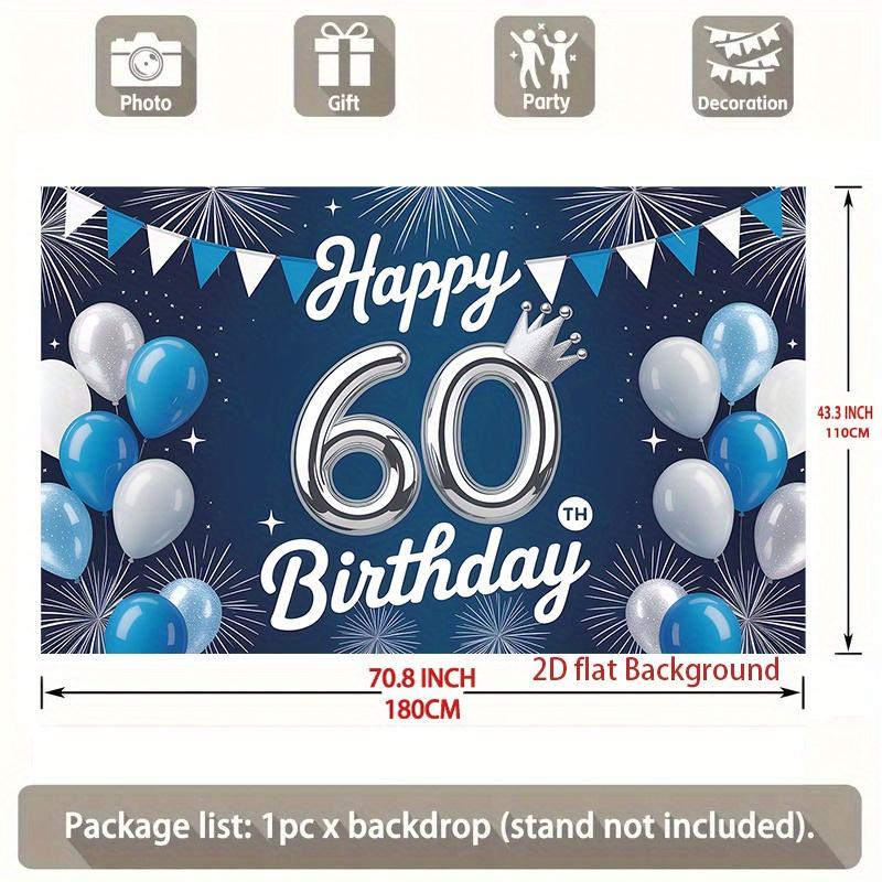 1pc Birthday 60th Confetti Balloon Durable Hanging Banner Blue White Polyester