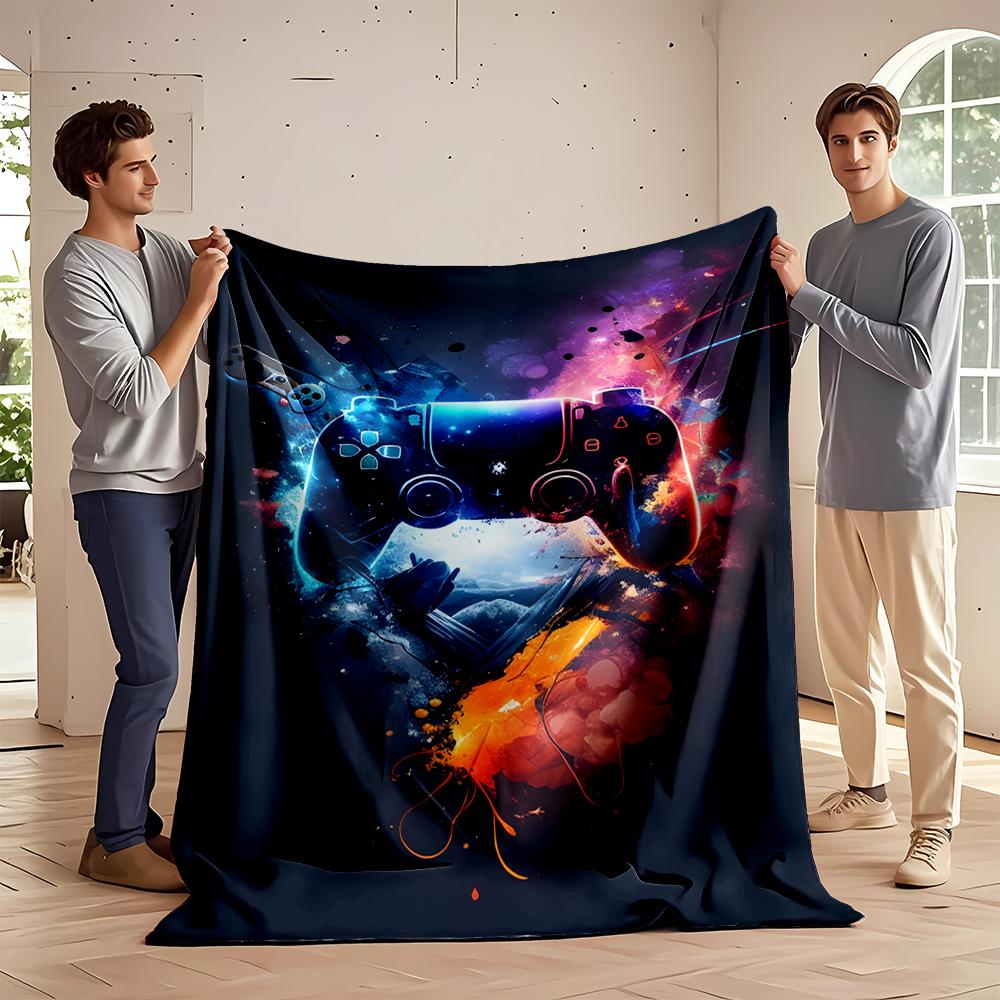 Gaming Controller with Neon Light Design Flannel blanket for bedroom, living room, sofa, and nap sofas.