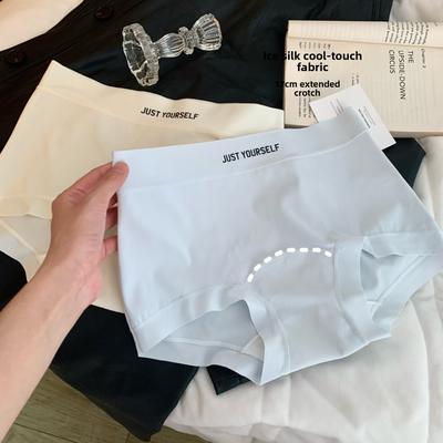 Женское весенне-осеннее нижнее белье из чистого хлопка с надписью, ледяной шелк, быстросохнущее, дышащее, для бедер, бесшовное, с удлиненной ластовицей, с завышенной талией