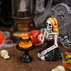 Skeleton Girl Ornament Skeleton Girl Eating A Cake Figurine Gothic Tabletop Sculpture for Halloween Party Decoration