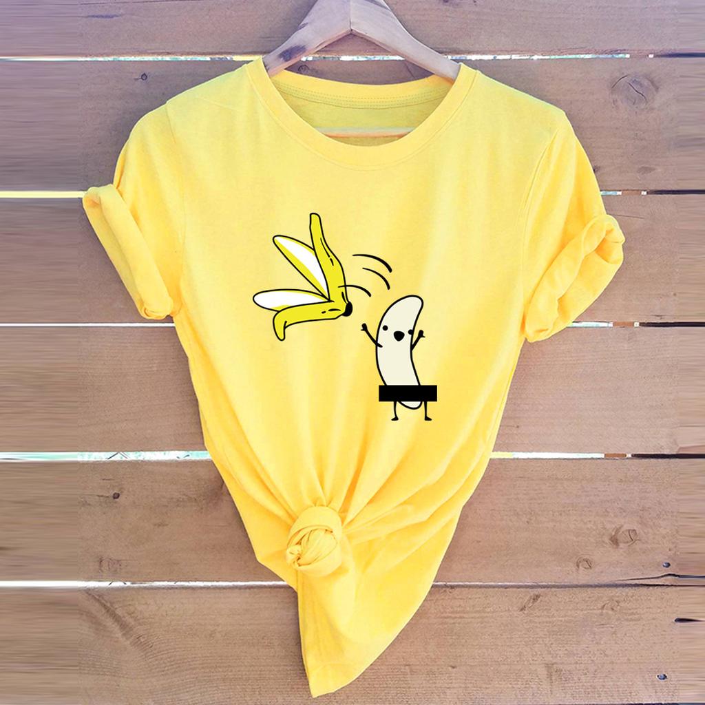 COTTON 100% Hot European and American Funny Banana Undress Short-sleeved Women's T-shirt Tops Oversized T Shirt