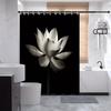 1pc Black and White Photograph of Delicate Lotus Flower in Full Bloom Shower Curtain, Minimalist Design with Subtle Gradients