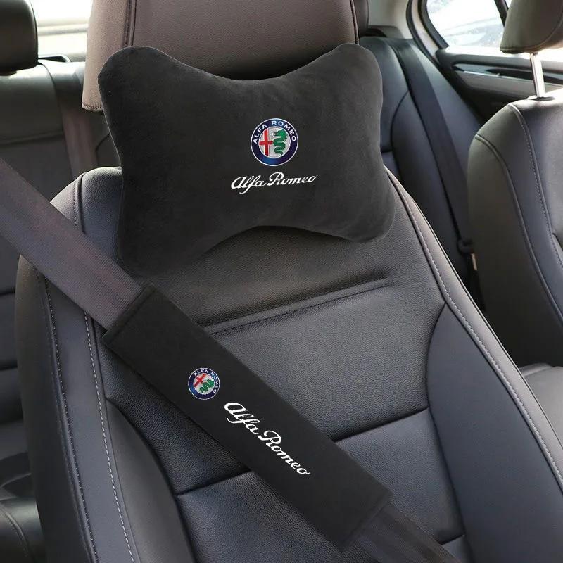 OUVKF1 Car Seat Belt Protect Shoulder Pad Cover Headrest Neck Pillow for Alfa Romeo 4C 159 Spider Giulia Giulietta 156 Tonale Mito 147