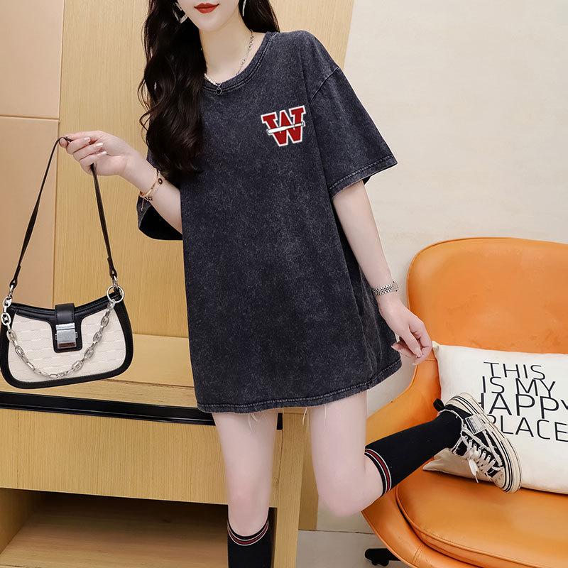 Women's Bag Collar Wash To Do Old Short Sleeve Design Sense of Fashion Brand Couple Top