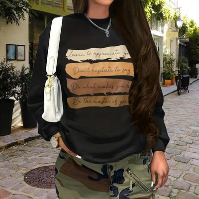 Осень-Осень женская мода O-образный вырез длинный рукав футболка свободная одежда английские блоки принт футболка для девочек уличная