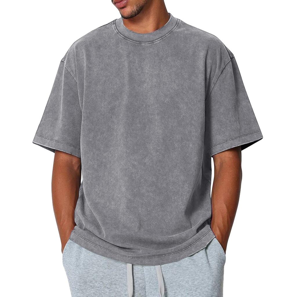 Мужской летний однотонный топ с круглым вырезом, свободный, с коротким рукавом