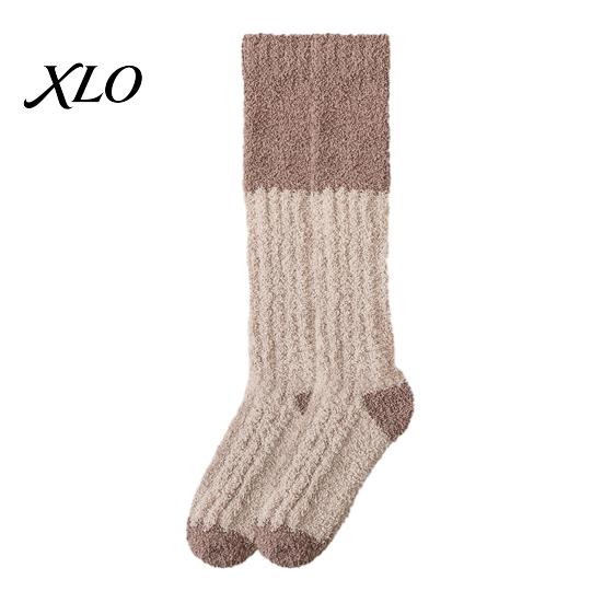 Winter Cold Feet Relief Thickened Long Plush Socks for Women, Warm Coral Fleece Socks, Calf Thermal Sleep Anti-static Contrast Color Indoor