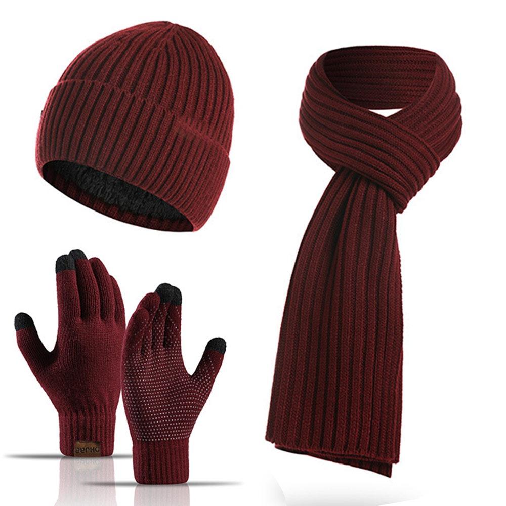 Thickened Beanies Scarf Gloves Set Fleece-lined Touchscreen Gloves 3 In 1 Set for Women & Men