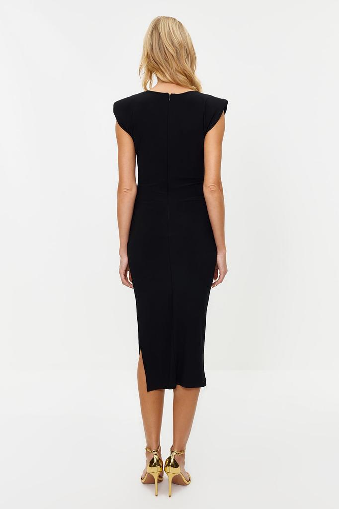 Женское стильное платье Черное трикотажное платье на подкладке с аксессуарами