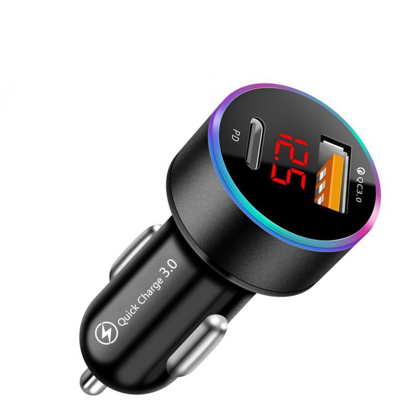 Многофункциональный цифровой дисплей QC3.0 один USB автомобильная зарядка быстрая зарядка + PD двойная быстрая зарядка мобильный телефон автомобильная зарядка автомобиль оптовая продажа