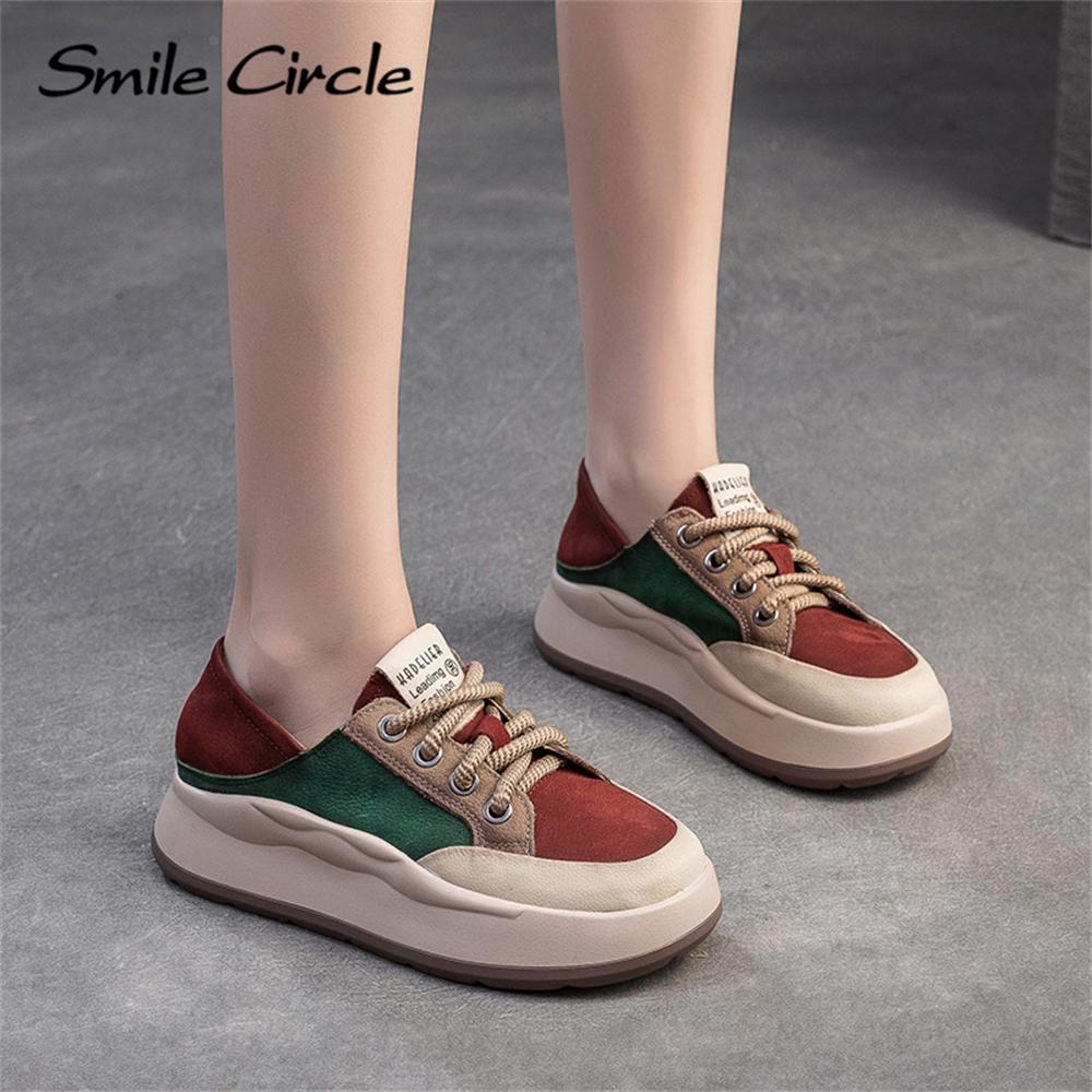 Женская обувь из натуральной кожи с толстой подошвой, низкая обувь на плоской подошве, модная удобная повседневная обувь