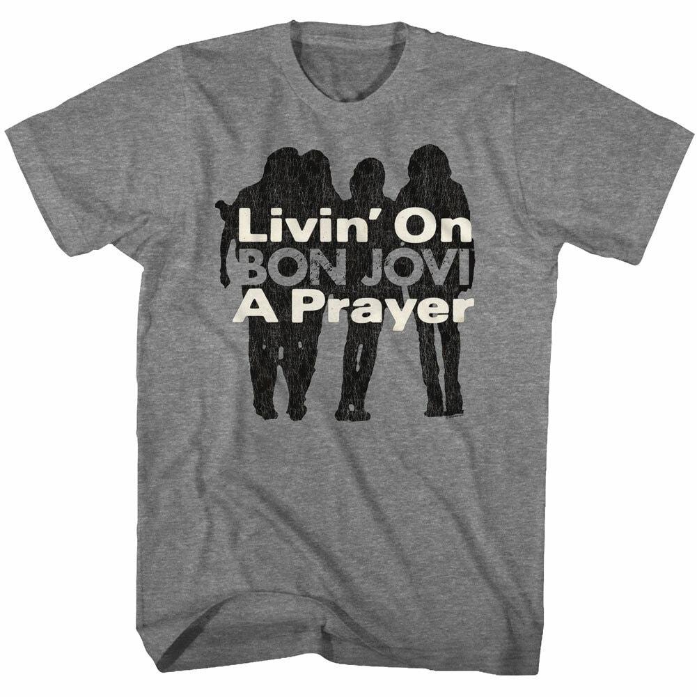 Bon Jovi Livin' On A Prayer Graphite Heather Adult T-Shirt