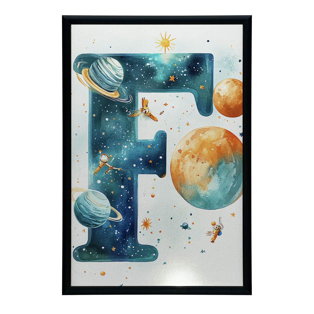Poster "Letter F In Space" Poster "Letter F In Space, 30X40 Cm, Gold Aluminum Frame, 230 Gsm Matte Paper