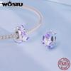 WOSTU Стерлингового Серебра 925 пробы, мистический фиолетовый цветок, подвески, бусины, защитная цепочка в виде бабочки, подходит для оригинального браслета, DIY ожерелье, ювелирные изделия