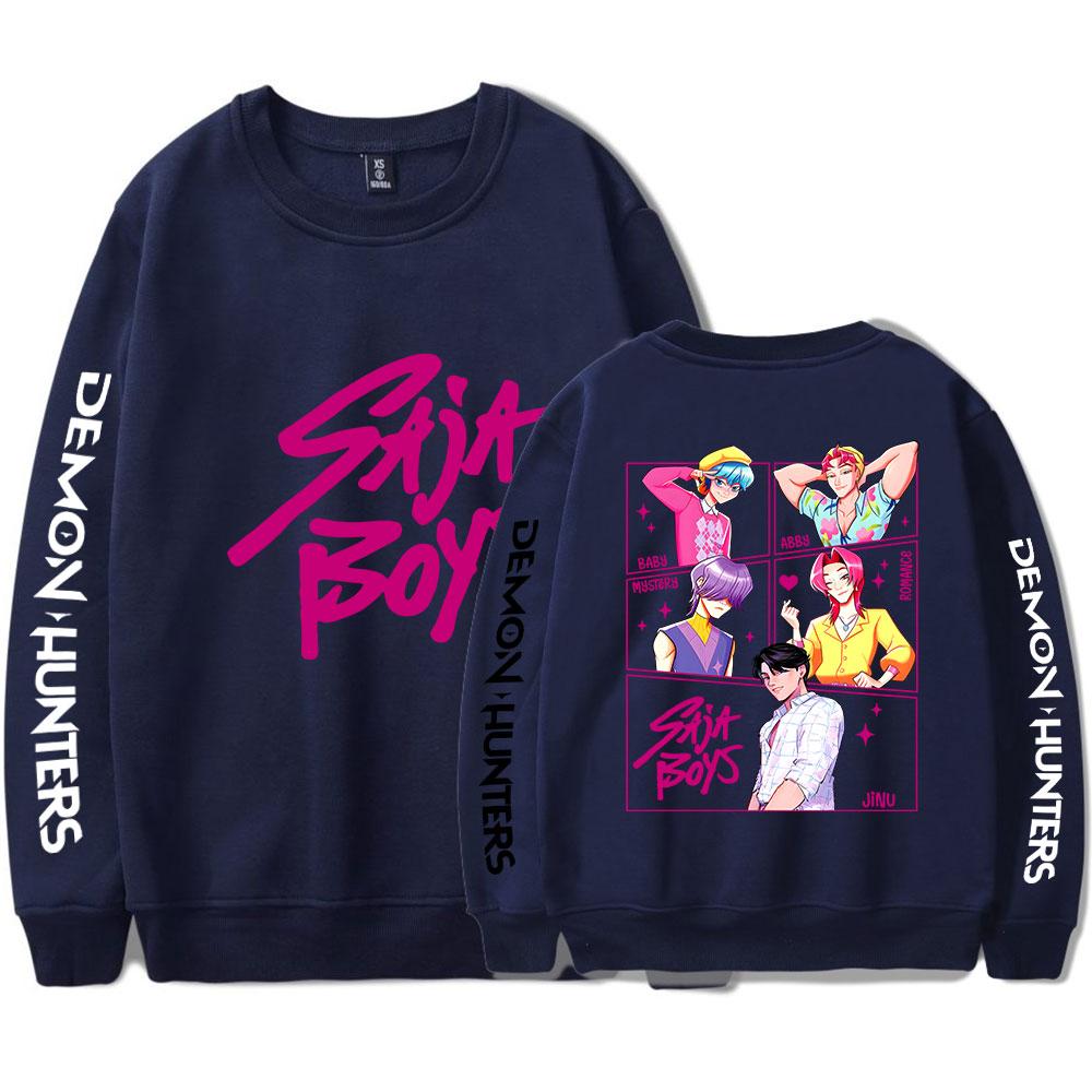 KPop Охотники на демонов Saja Boys Мультяшный Фильм Круглый вырез Длинный рукав Уличная одежда Мужчины Женщины Пуловер Толстовки