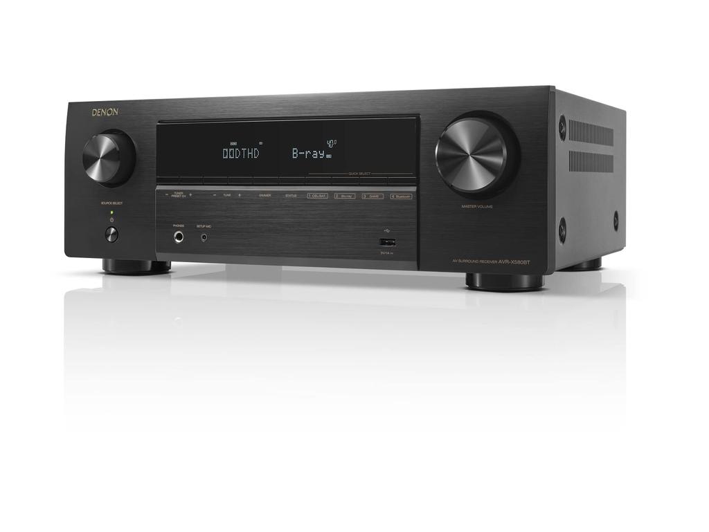 AV-ресивер Denon Surround 8K Ultra eARC AVR-X580BT 5.2-канальный HD, HDR10+, совместимый/черный AVR-X580BTK