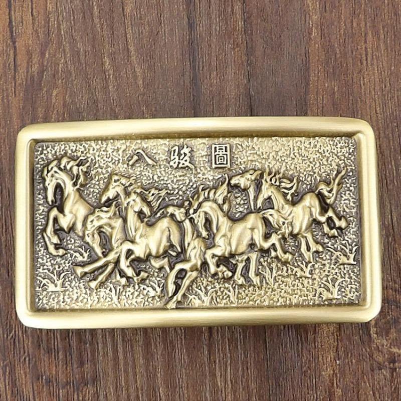 Zodiac Pure Copper Belt, Button Head Men's 3.8 Belt, Head Brass Solid Full Brass Belt Head Clip