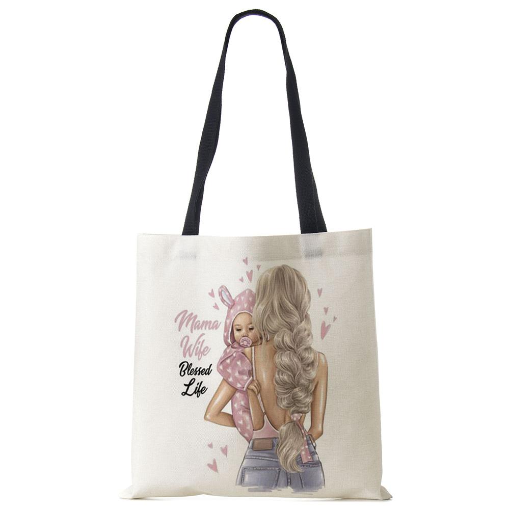 Милый мультфильм супер мама принт льняная большая сумка многоразовые сумки на плечо мама и ребенок складные женские повседневные сумки женские тканевые сумки