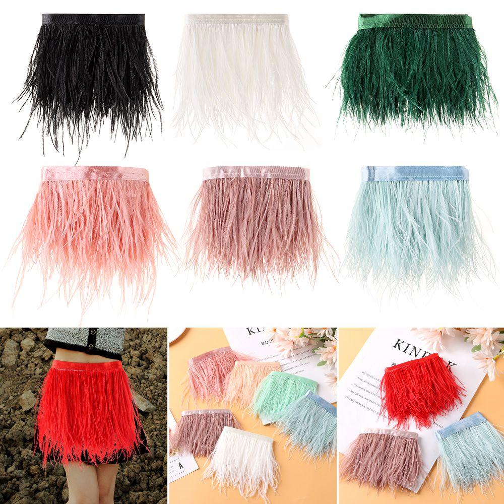 Wedding Dress Feathers Ribbon Ostrich Feathers Trim Plumes Ribbon Selvage 8-10 CM Wide 1 Meter Long