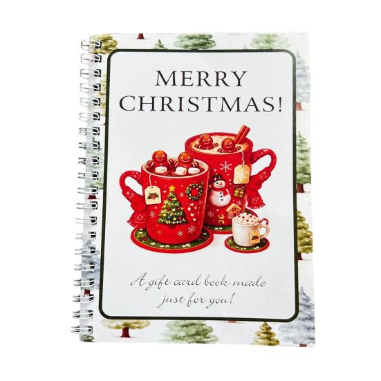 Themed Illustration Gift Organizer Christmas Card Book, 7" x 5" Spiral Bound Merry Creative Holiday Souvenir Book Booklet, Greeting Album Personalized