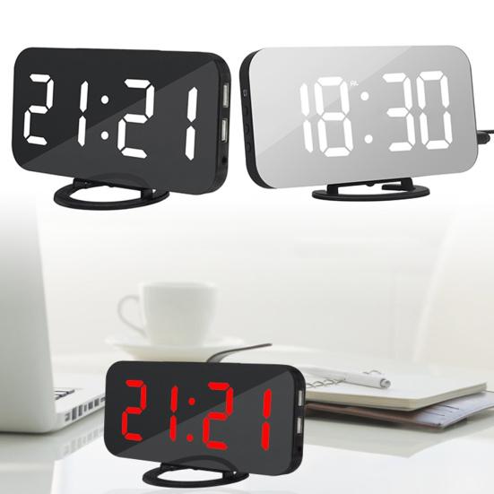 CO&LO Fashion Digital LED Mirror Dual USB Port Rechargeable Dimmer Snooze Alarm Clock
