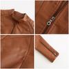 Women's Slim Fit Casual Leather Jacket with Stand Collar - Solid Color Spring/Autumn Outerwear