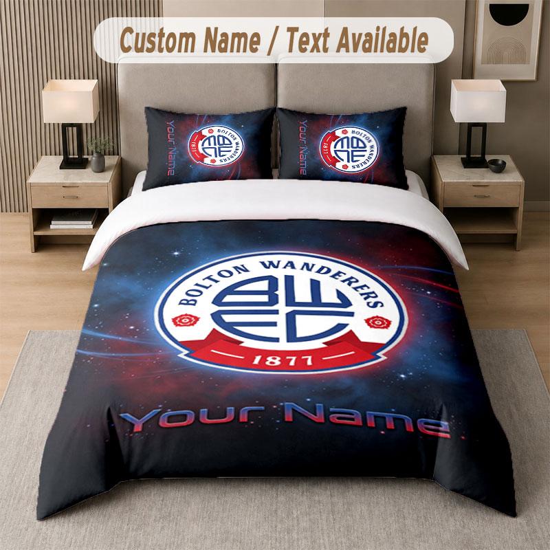 Custom Bedding Set Bolton Wanderers FC Pattern, Print Name Text 1 Duvet Cover plus 2 Pillowcases Home Textile