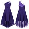 Kids Girls Ruched Shiny Beaded One Shoulder Dress High Waist High-low Hem Party Dress for Evening Proms