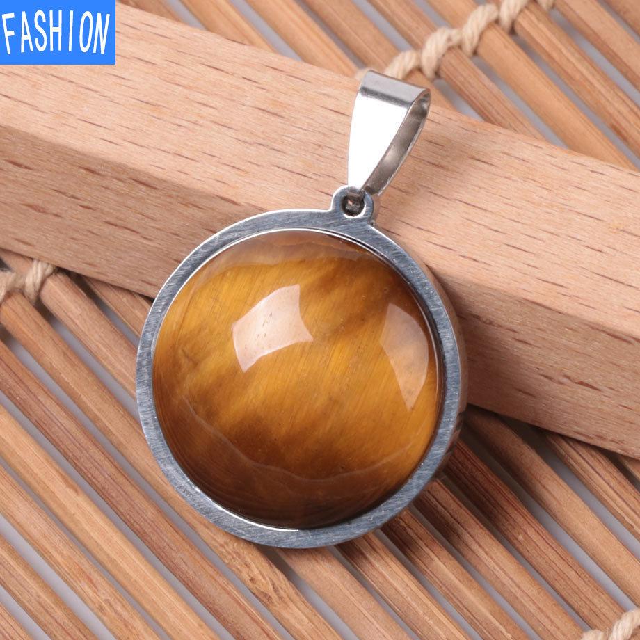 Женское простое ожерелье из нержавеющей стали с плоским камнем в европейском и американском стиле, модное ожерелье с натуральными кристаллами