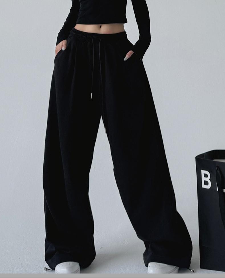 Женские серые широкие брюки, повседневные спортивные брюки с высокой талией, свободные длинные брюки, прямые брюки