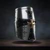 Medieval Templar Crusader Helmet, Silver Steel Knight Helmet with Brass Cross for Cosplay Collection