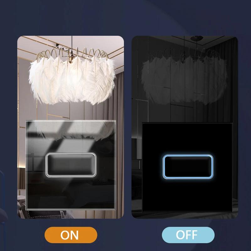 EU светодиодный настенный светильник кнопочный выключатель 1/2/3/4 Gang настенная панель универсальная черная стеклянная панель включения/выключения 16A AC 110V-220C UK двойная розетка