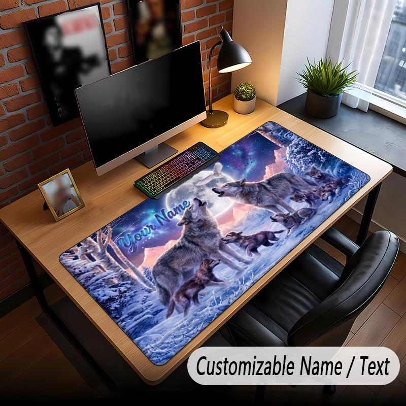 Wolf Theme Custom Mouse Pad Personalized With Name Text Customized Desk Mat For Office Home Decor